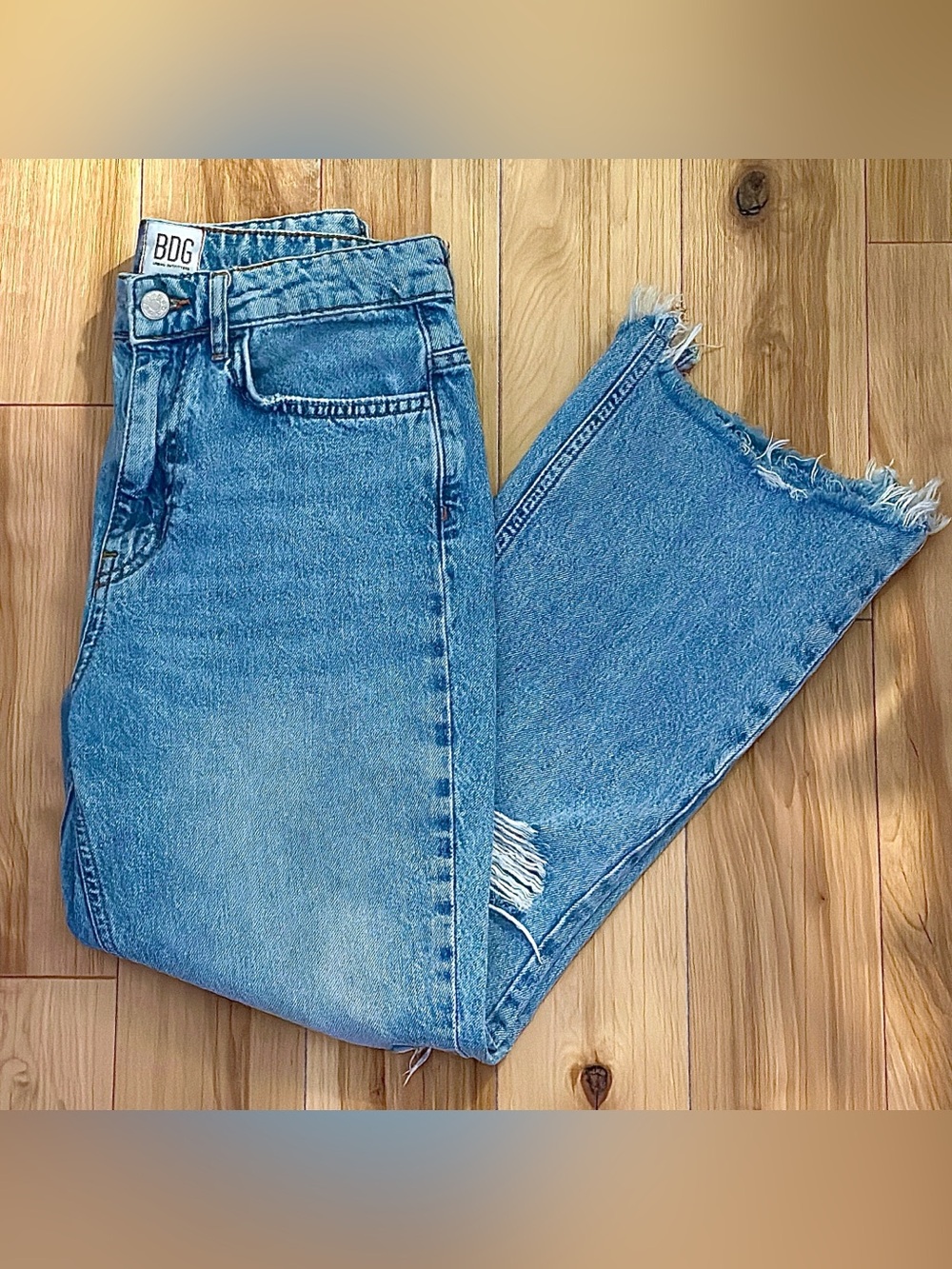 BDG High Waisted Cropped Flare Jeans Size 27 Raw Hem Kick Flare Blue